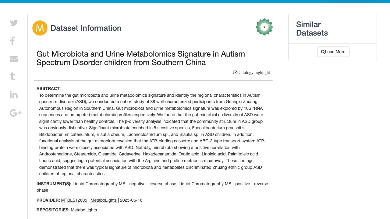 中国南方孤独症谱系障碍儿童肠道菌群与尿液代谢组学特征数据集