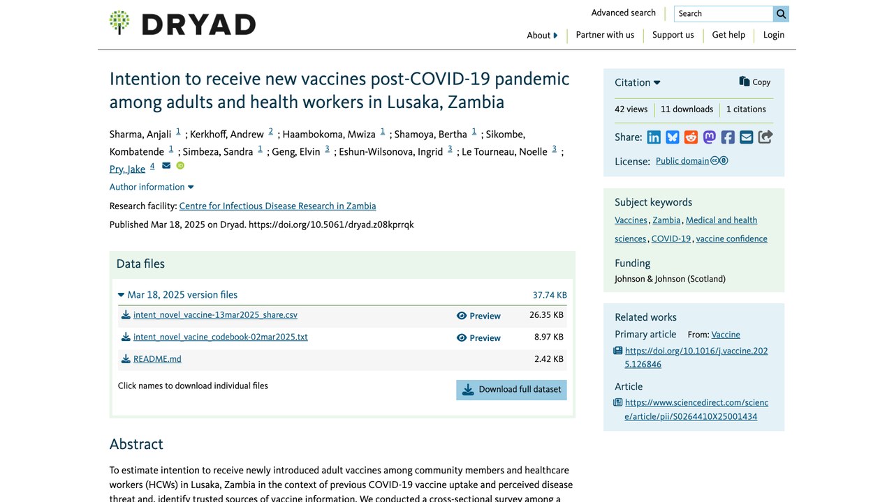 COVID-19疫情后赞比亚卢萨卡成年人与医护人员接种新疫苗意愿数据集