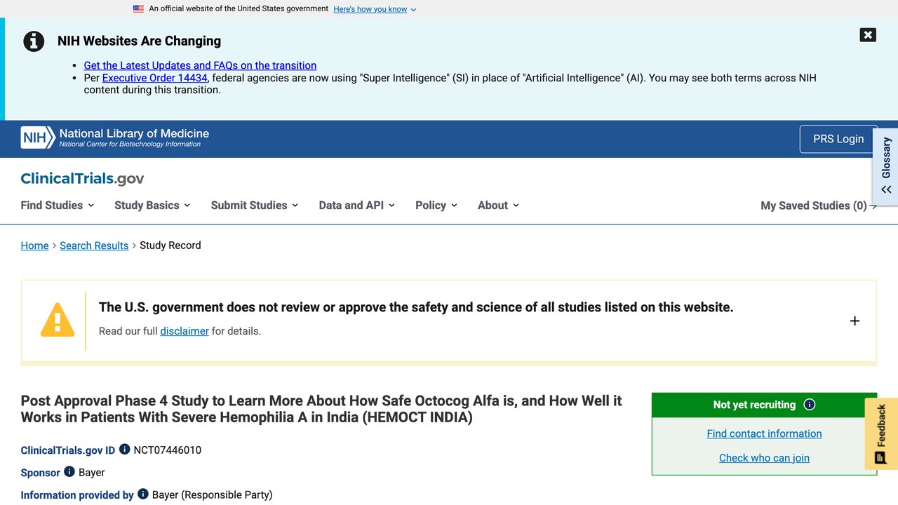 Octocog Alfa 上市后四期研究:印度重型A型血友病安全性与疗效
