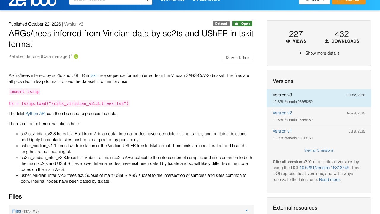 基于Viridian数据由sc2ts和UShER推断的ARGs/树（tskit格式）