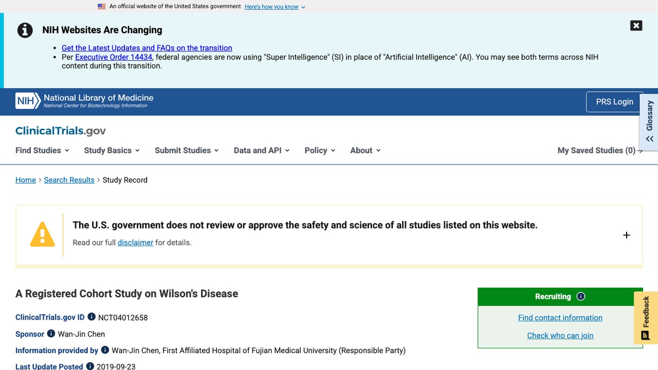 Wilson's Disease 注册队列研究