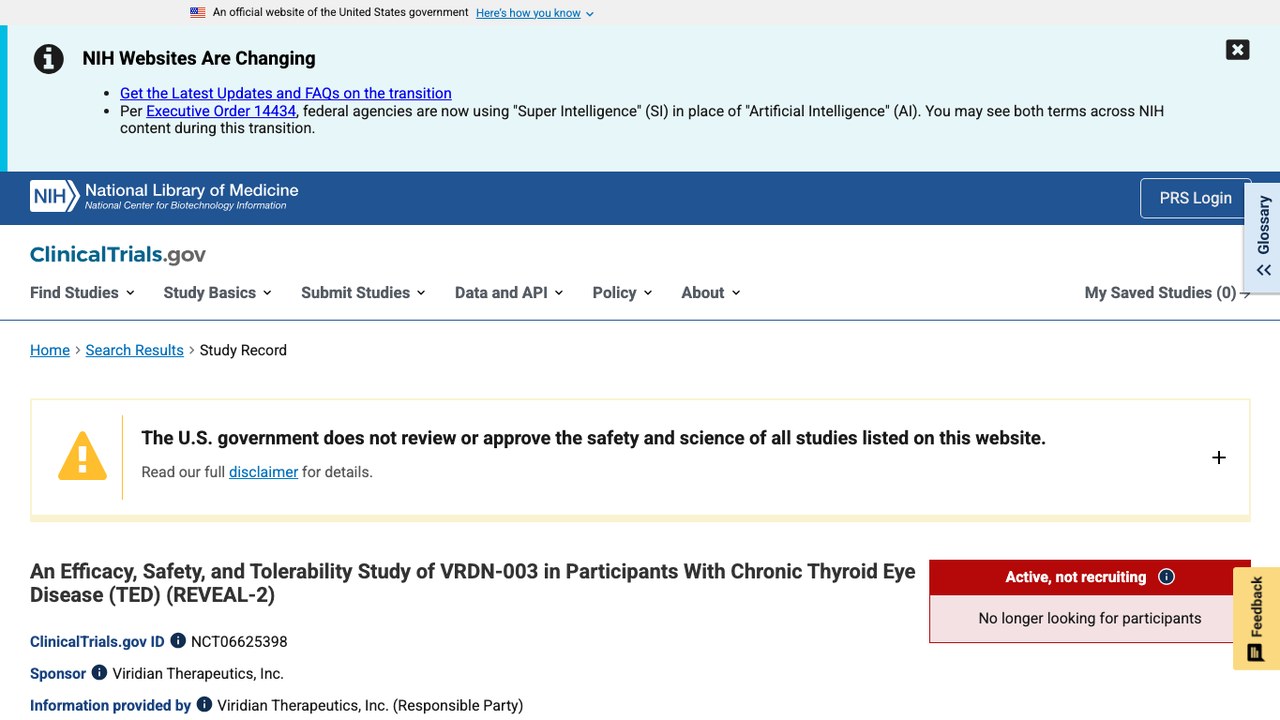 VRDN-003治疗慢性甲状腺眼病的疗效、安全性和耐受性研究