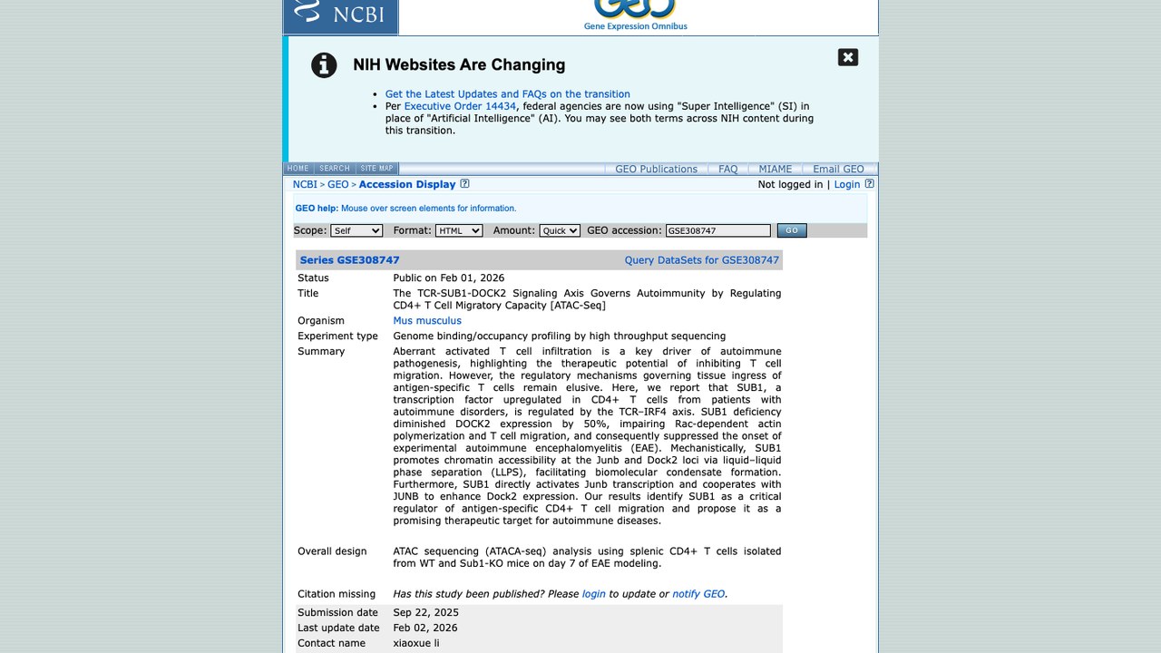 TCR-SUB1-DOCK2信号轴通过调控CD4+ T细胞迁移能力决定自身免疫性[ATAC-Seq]