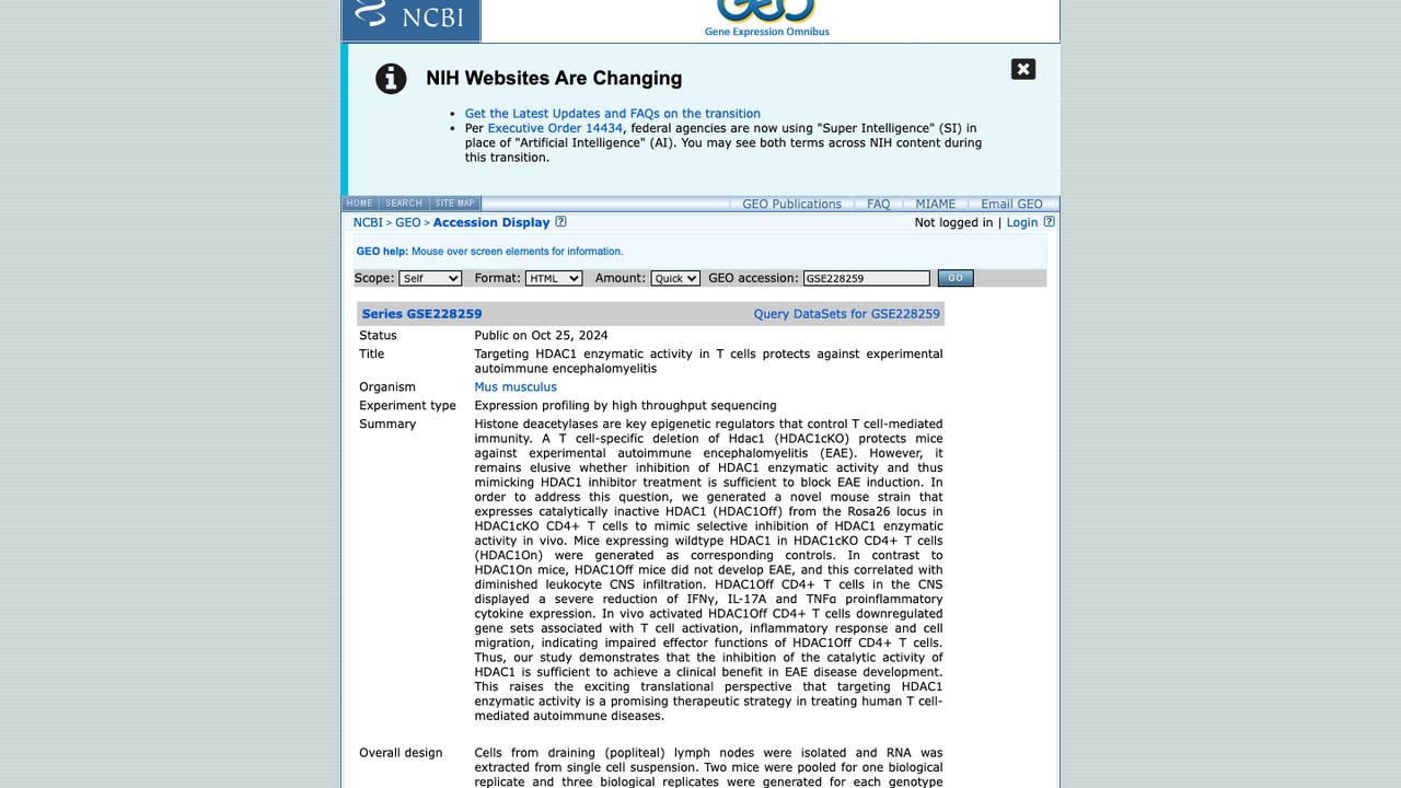 靶向T细胞HDAC1酶活性预防实验性自身免疫性脑脊髓炎