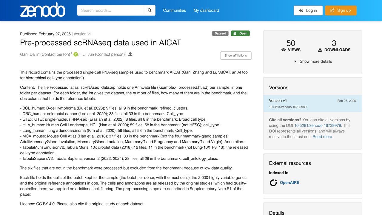 AICAT 使用的预处理 scRNAseq 数据
