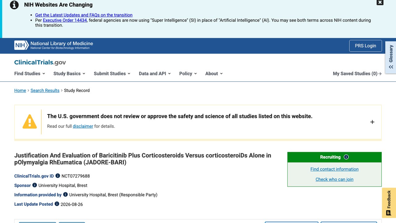 Baricitinib联合糖皮质激素对比单用糖皮质激素治疗风湿性多肌痛的论证与评价