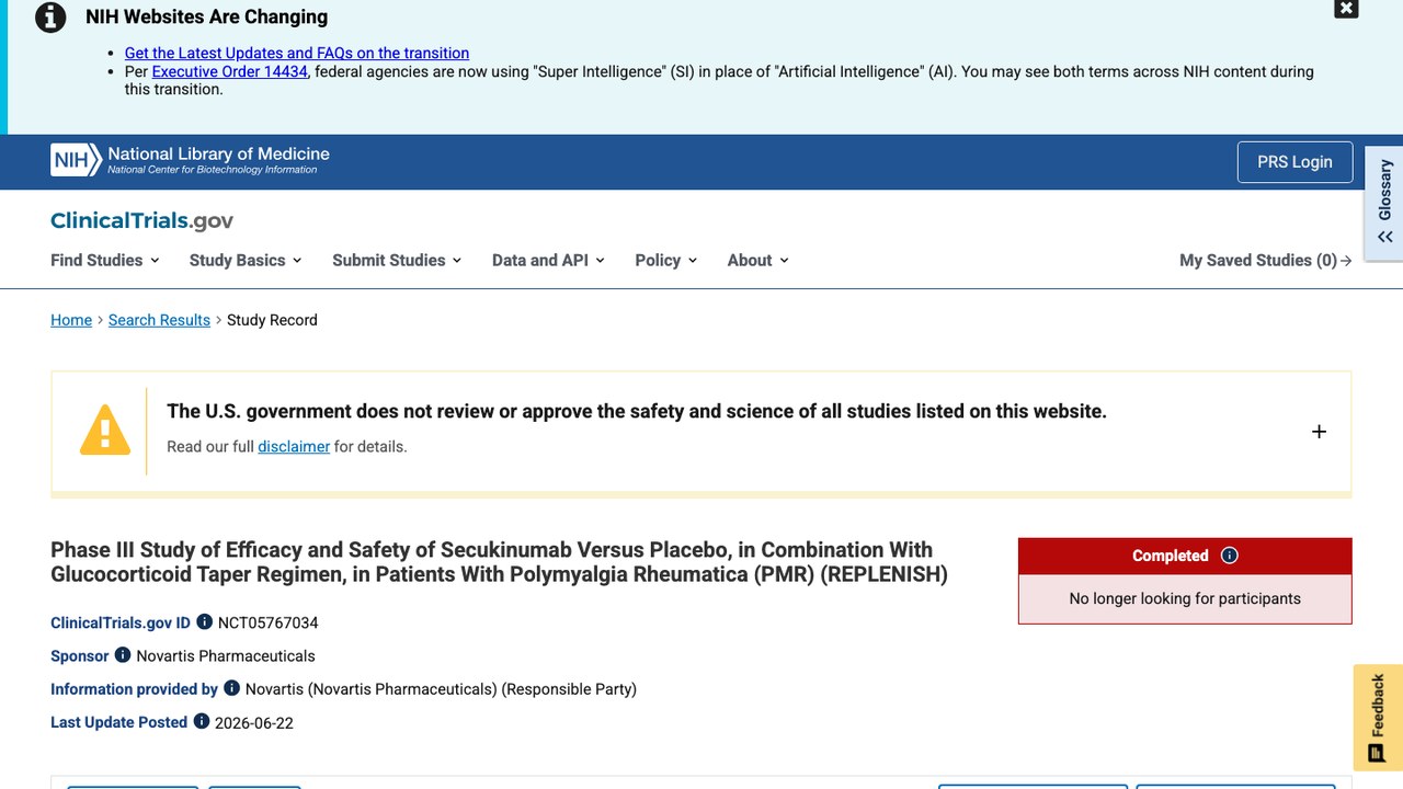 Secukinumab联合糖皮质激素递减方案治疗风湿性多肌痛的III期疗效与安全性研究