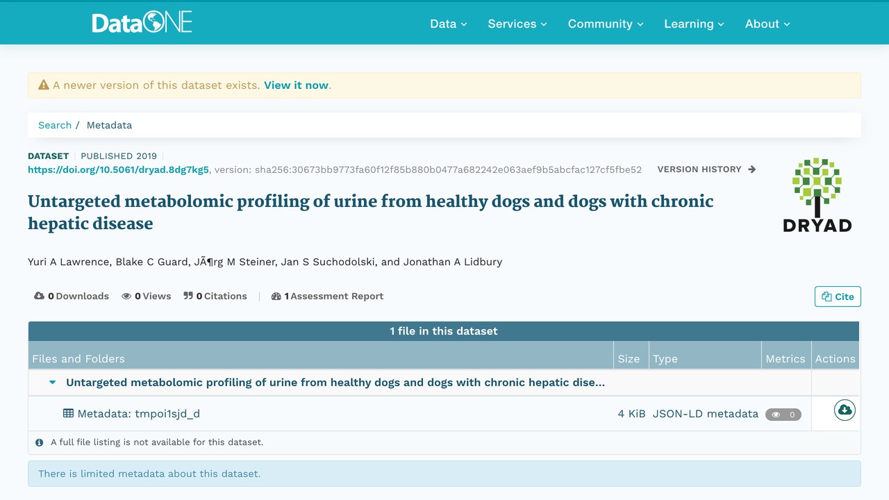 健康犬与慢性肝病犬尿液非靶向代谢组学分析数据集