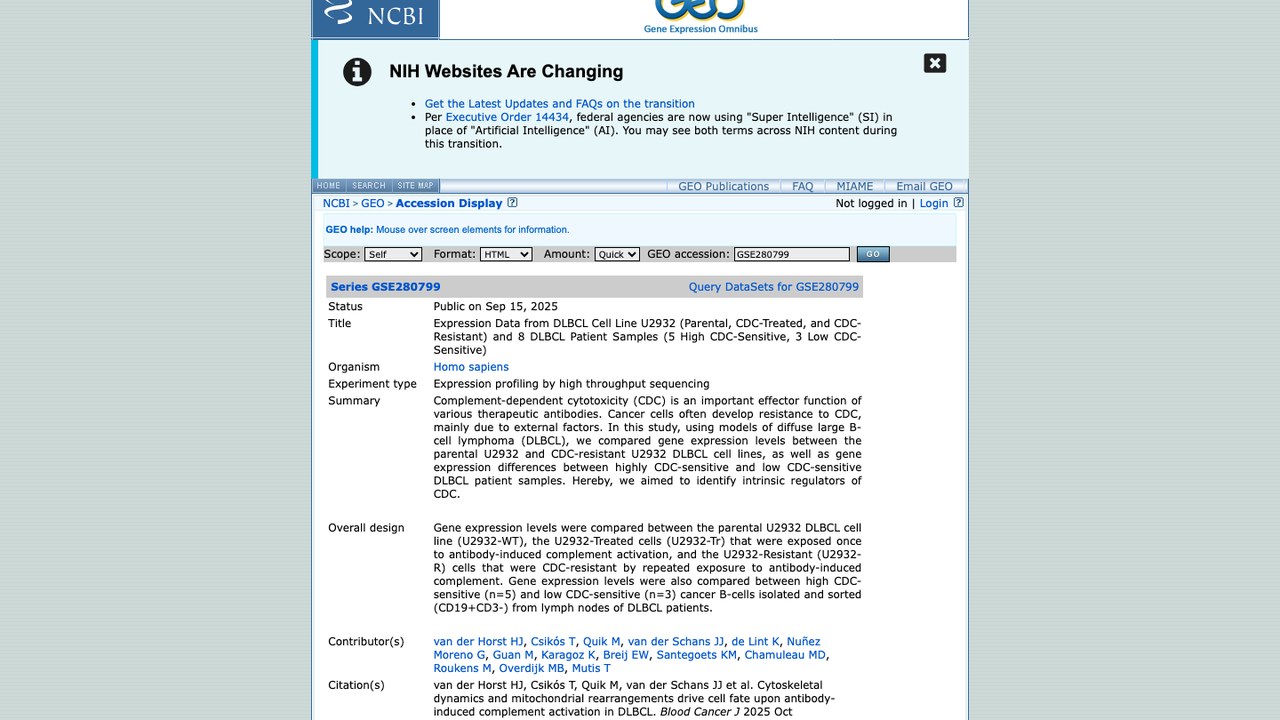 DLBCL细胞系U2932与8例患者样本的CDC表达数据