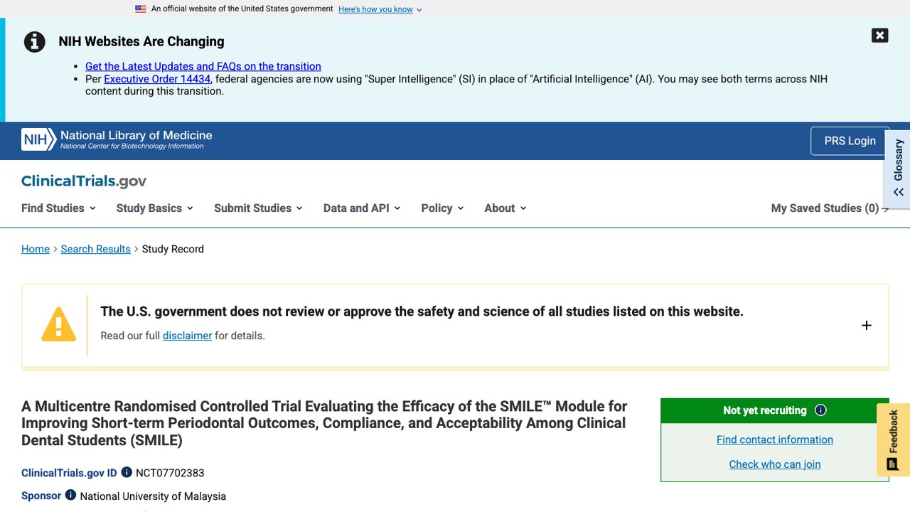 评估SMILE™模块改善临床牙科学生短期牙周结局、依从性与可接受性的多中心随机对照试验