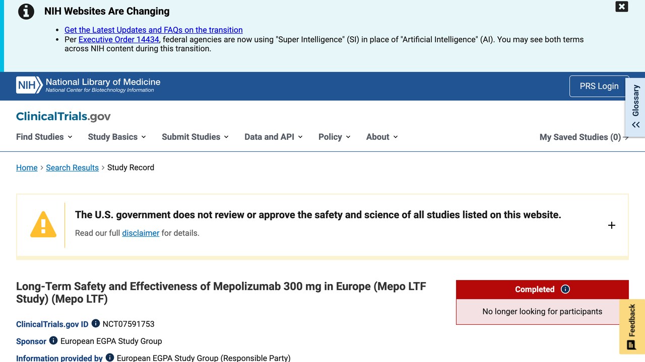Mepolizumab 300 mg 在欧洲的长期安全性与有效性研究(Mepo LTF 研究)