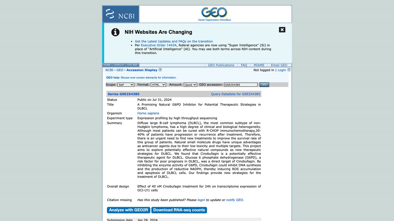 GSE254385:一种有前景的天然G6PD抑制剂用于DLBCL潜在治疗策略