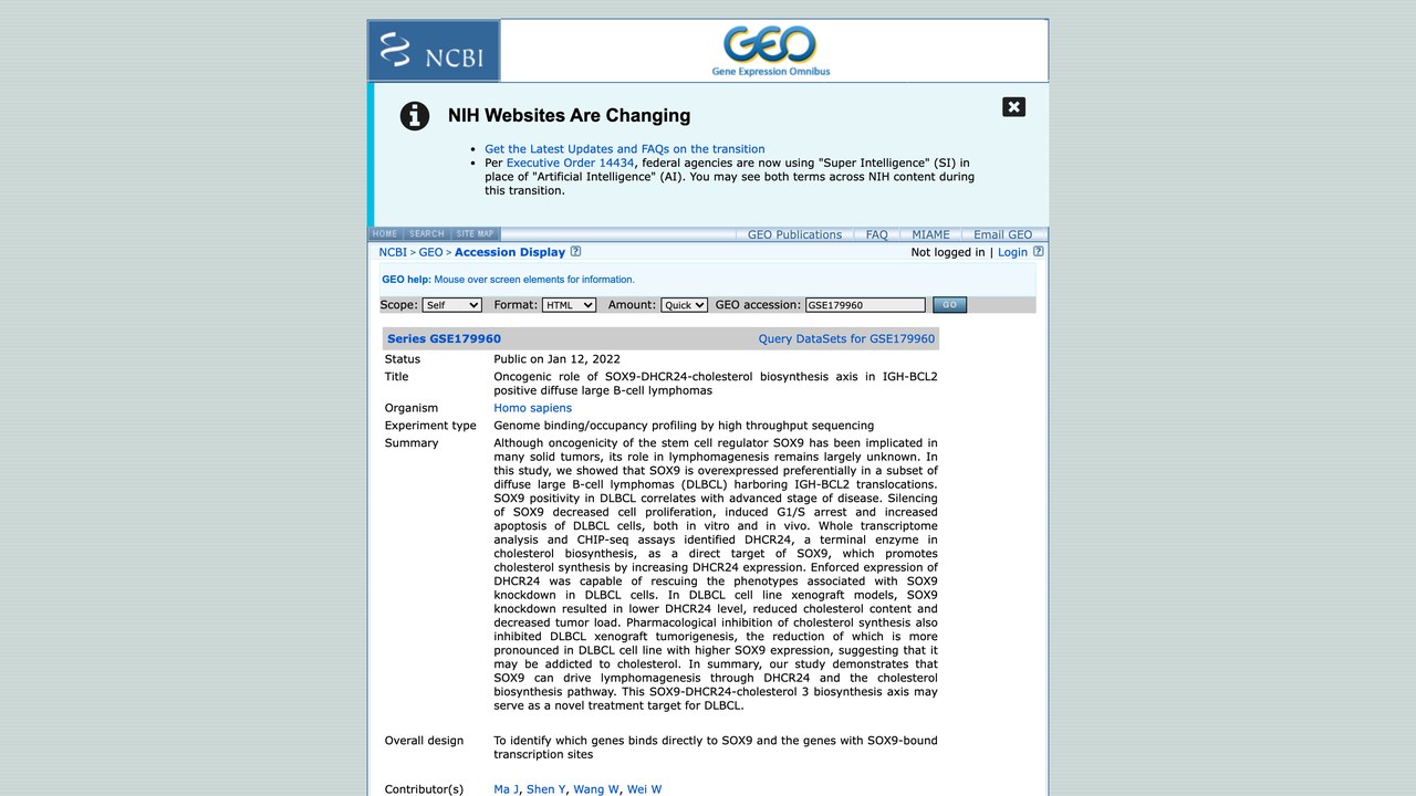 SOX9-DHCR24-胆固醇生物合成轴在IGH-BCL2阳性弥漫性大B细胞淋巴瘤中的致癌作用