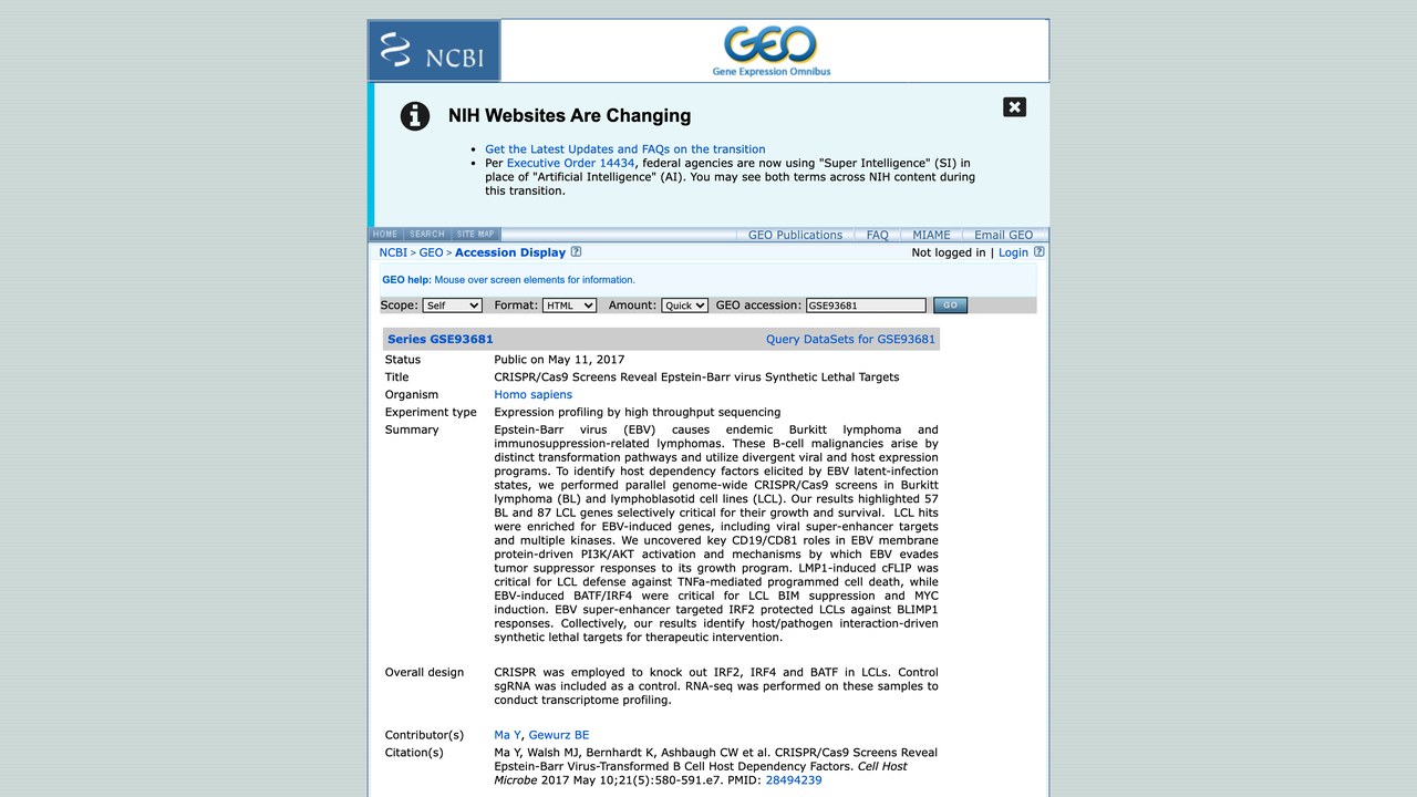 GSE93681:CRISPR/Cas9筛选揭示Epstein-Barr病毒合成致死靶点