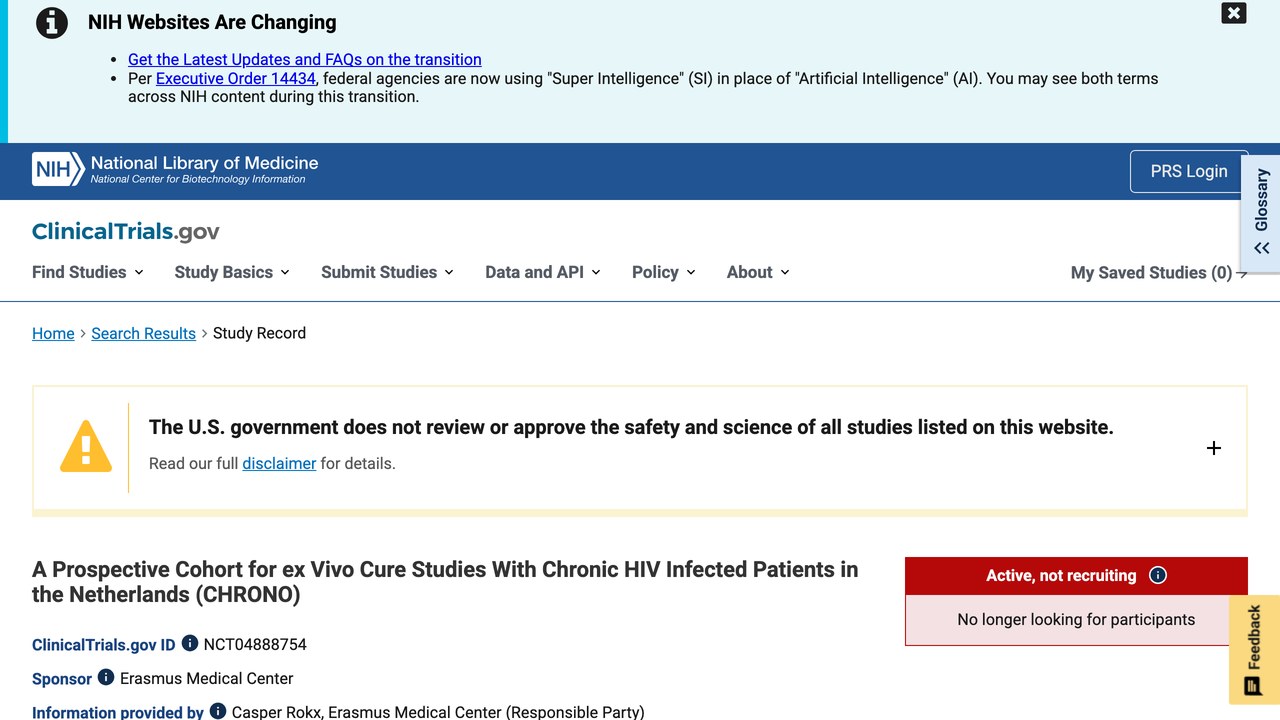 荷兰慢性HIV感染者体外治愈研究前瞻性队列