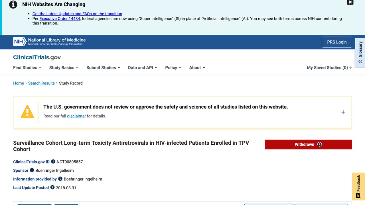 SCOLTA项目TPV队列HIV感染者抗逆转录病毒药物长期毒性监测队列