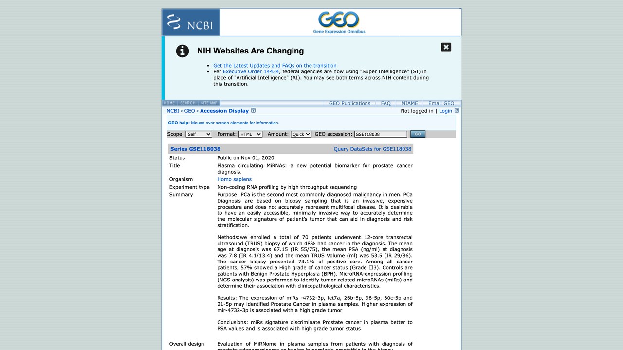 GSE118038:血浆循环miRNA作为前列腺癌诊断的新潜在生物标志物