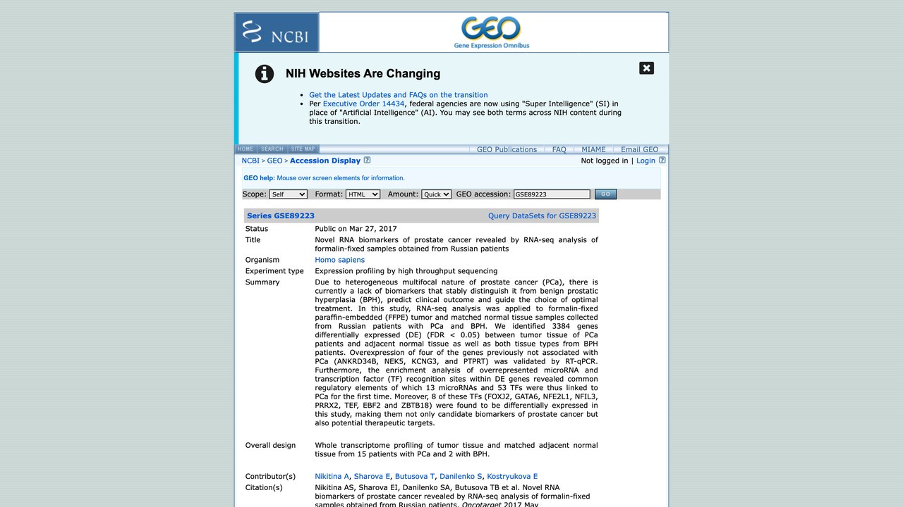 俄罗斯患者FFPE样本RNA-seq分析揭示的前列腺癌新型RNA生物标志物