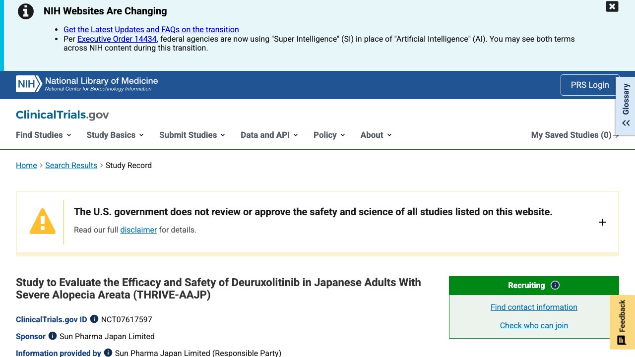 Deuruxolitinib治疗日本成人重度斑秃的疗效与安全性研究