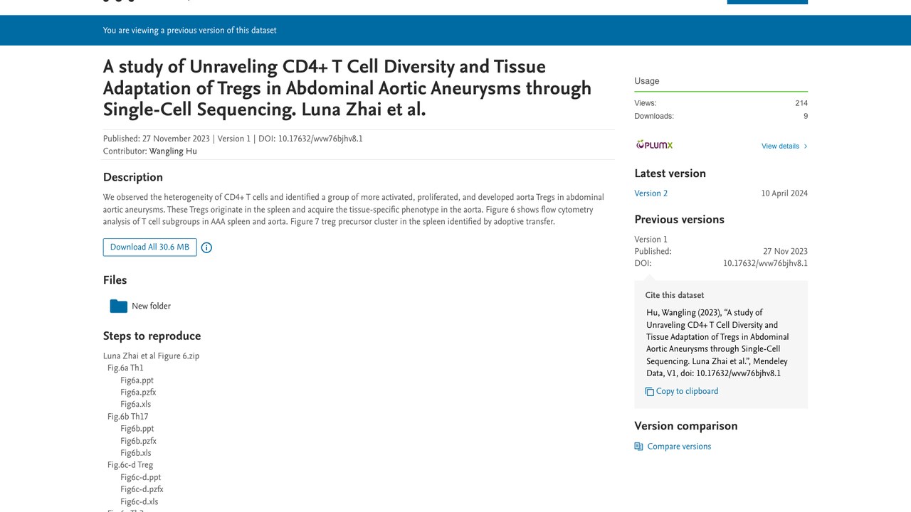 单细胞测序解析腹主动脉瘤中CD4+ T细胞多样性与Treg组织适应研究