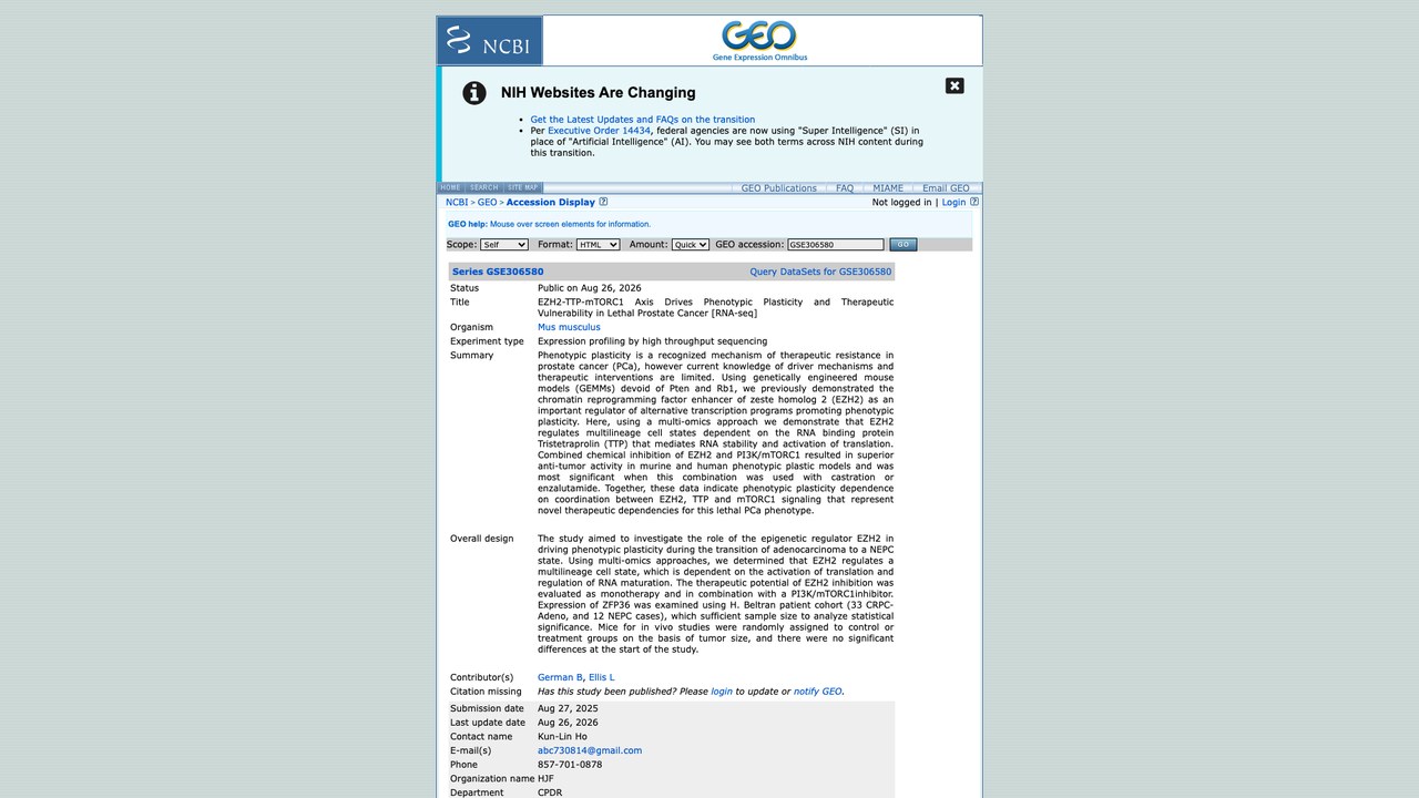 EZH2-TTP-mTORC1轴驱动致死性前列腺癌表型可塑性与治疗脆弱性 [RNA-seq]