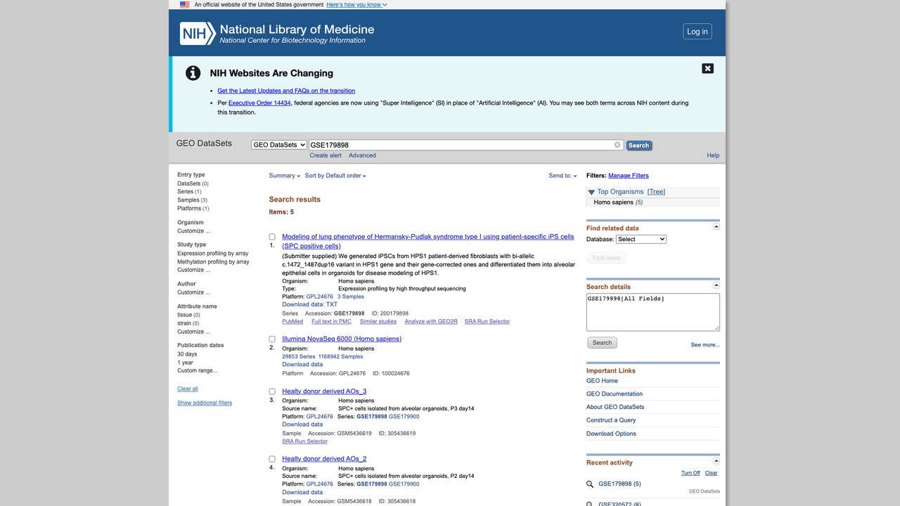 GSE179898:利用患者特异性iPS细胞模拟Hermansky-Pudlak综合征I型肺部表型(SPC阳性细胞)