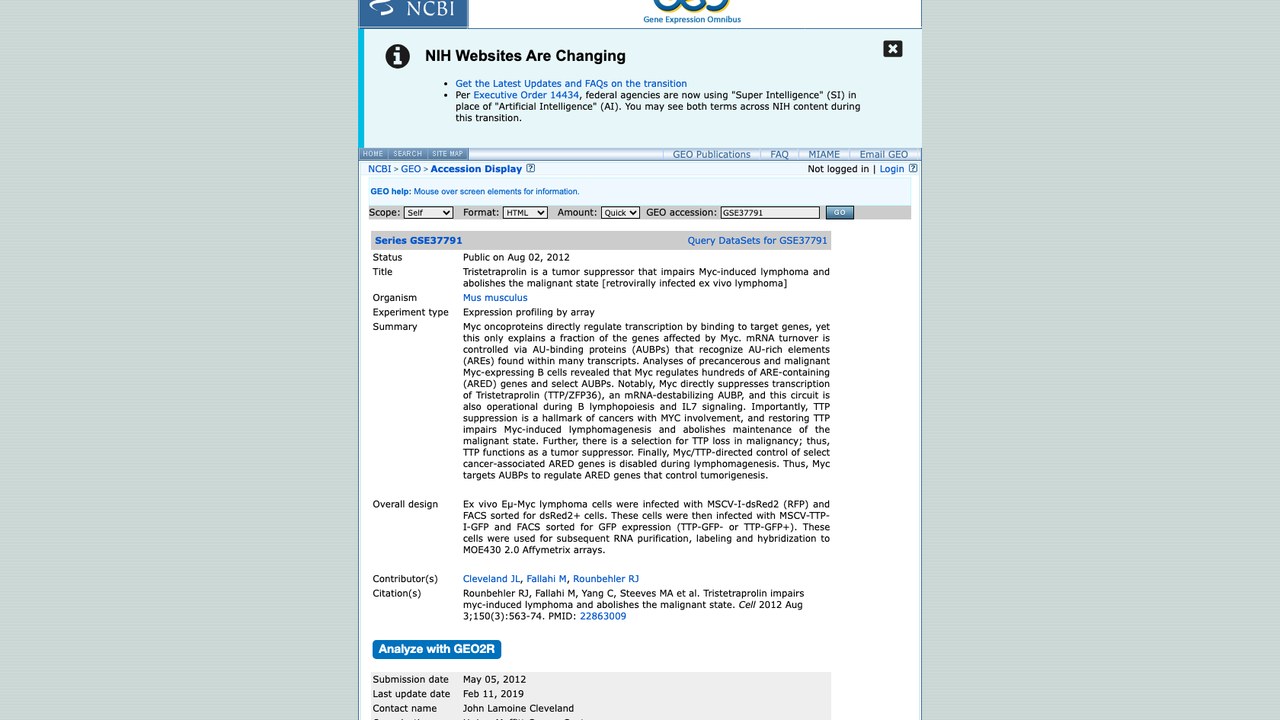 Tristetraprolin 是抑癌因子：损害 Myc 诱导的淋巴瘤并消除恶性状态 [逆转录病毒感染的离体淋巴瘤]