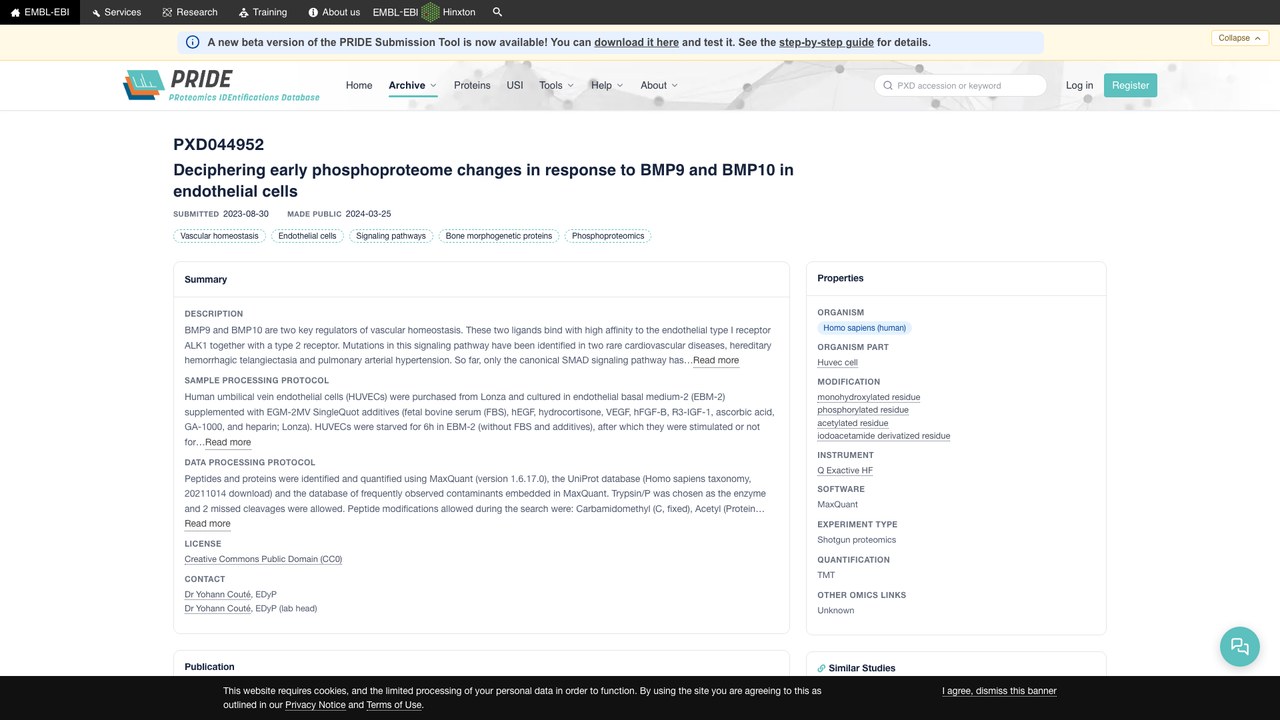 BMP9与BMP10在内皮细胞中早期磷酸化蛋白质组变化数据集