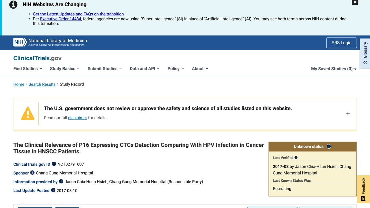 HNSCC患者P16表达CTC检测与癌组织HPV感染临床相关性研究