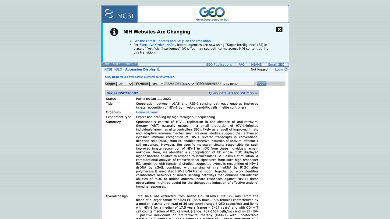 GSE218587:cGAS与RIG-I感知通路协同增强精英控制者髓系树突状细胞对HIV-1的天然识别