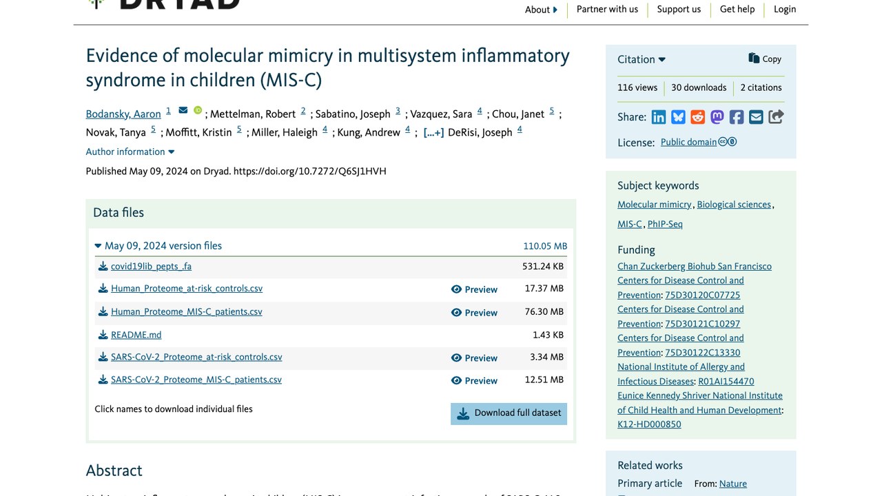 儿童多系统炎症综合征(MIS-C)分子模拟证据数据集
