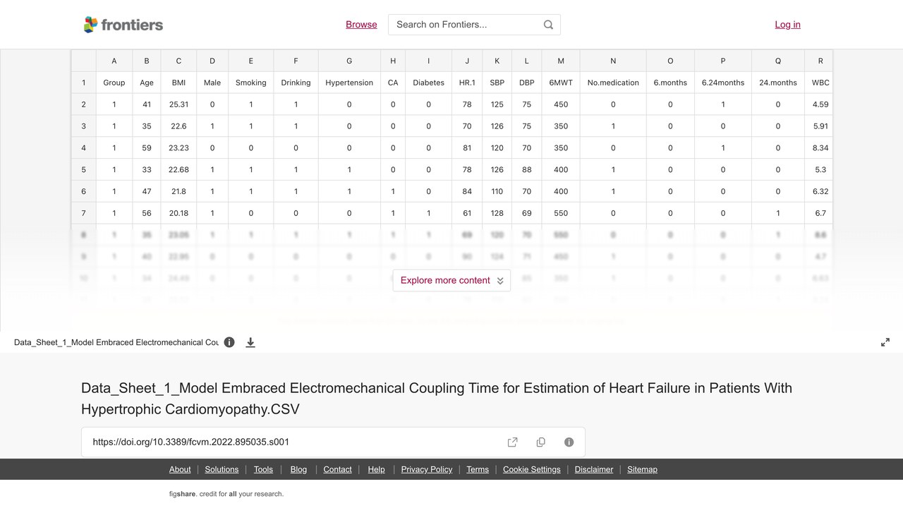 基于机电耦合时间预测肥厚型心肌病患者心力衰竭的数据表1