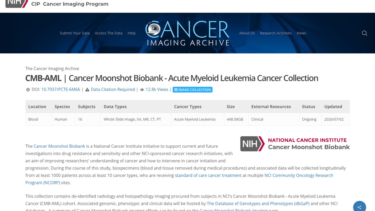Cancer Moonshot Biobank 急性髓系白血病(CMB-AML)影像数据集