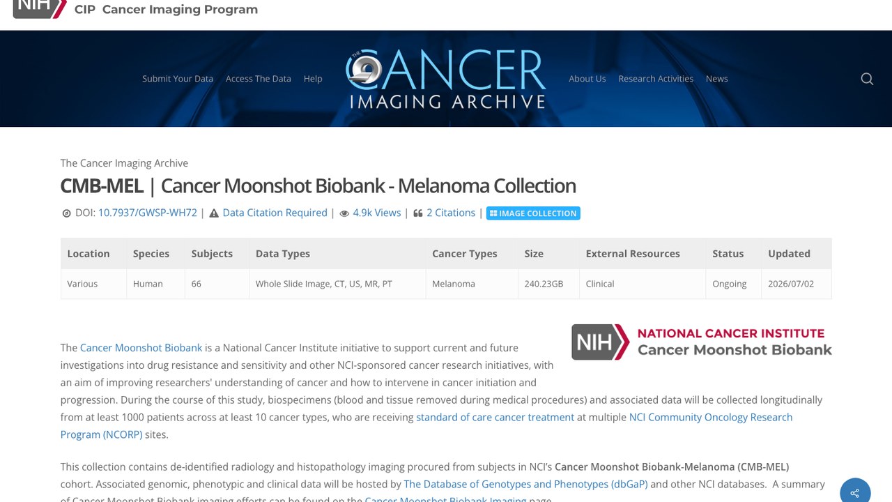Cancer Moonshot Biobank 黑色素瘤采集数据集