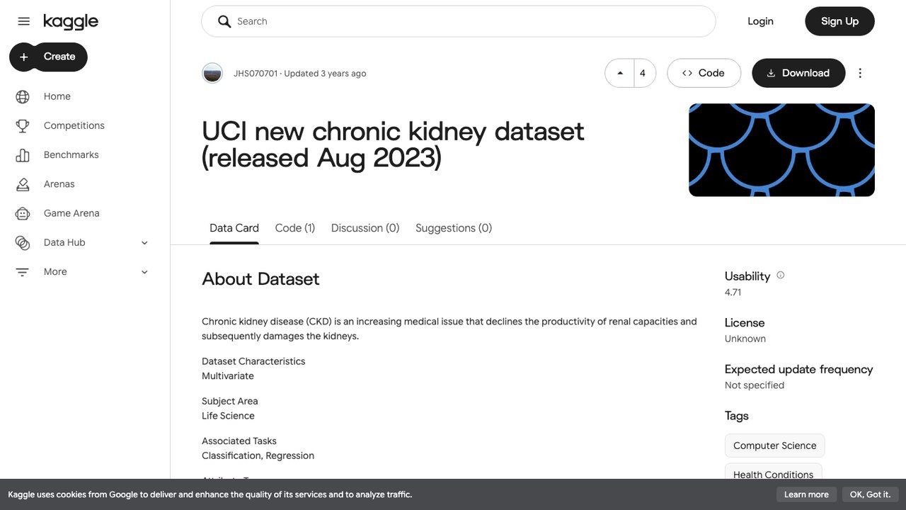 UCI新型慢性肾病数据集(2023年8月发布)