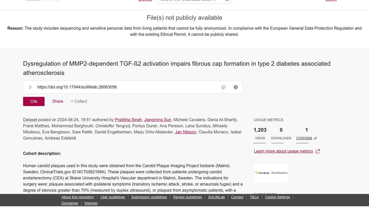2型糖尿病相关动脉粥样硬化中MMP2依赖的TGF-β2激活失调损害纤维帽形成数据集