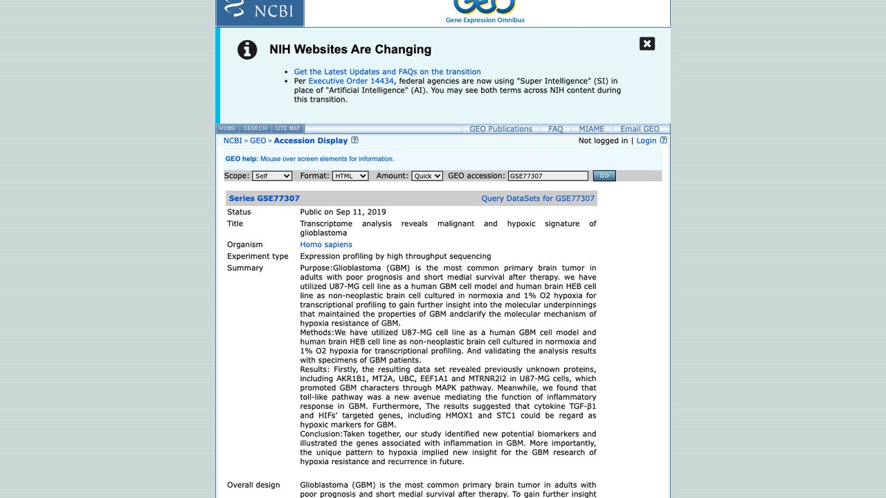GSE77307:转录组分析揭示胶质母细胞瘤的恶性与缺氧特征