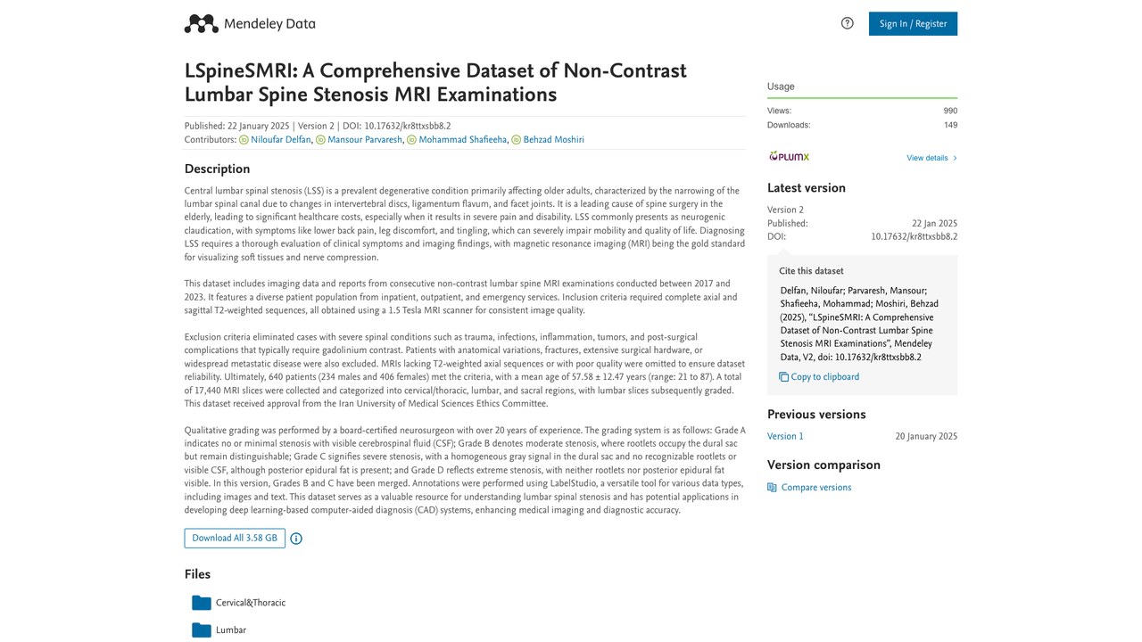 LSpineSMRI:非对比腰椎管狭窄MRI检查综合数据集