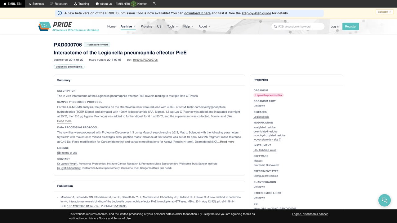 PXD000706：嗜肺军团菌效应蛋白PieE的相互作用组