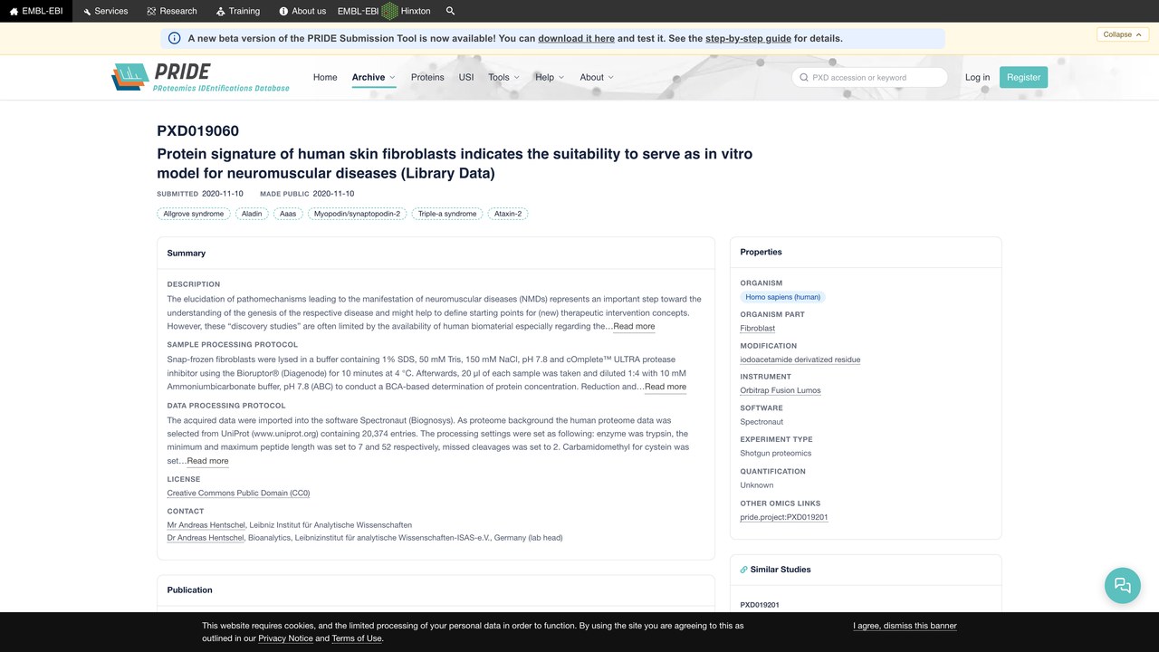 人皮肤成纤维细胞蛋白质特征谱提示其可作为神经肌肉疾病体外模型的适用性(库数据)