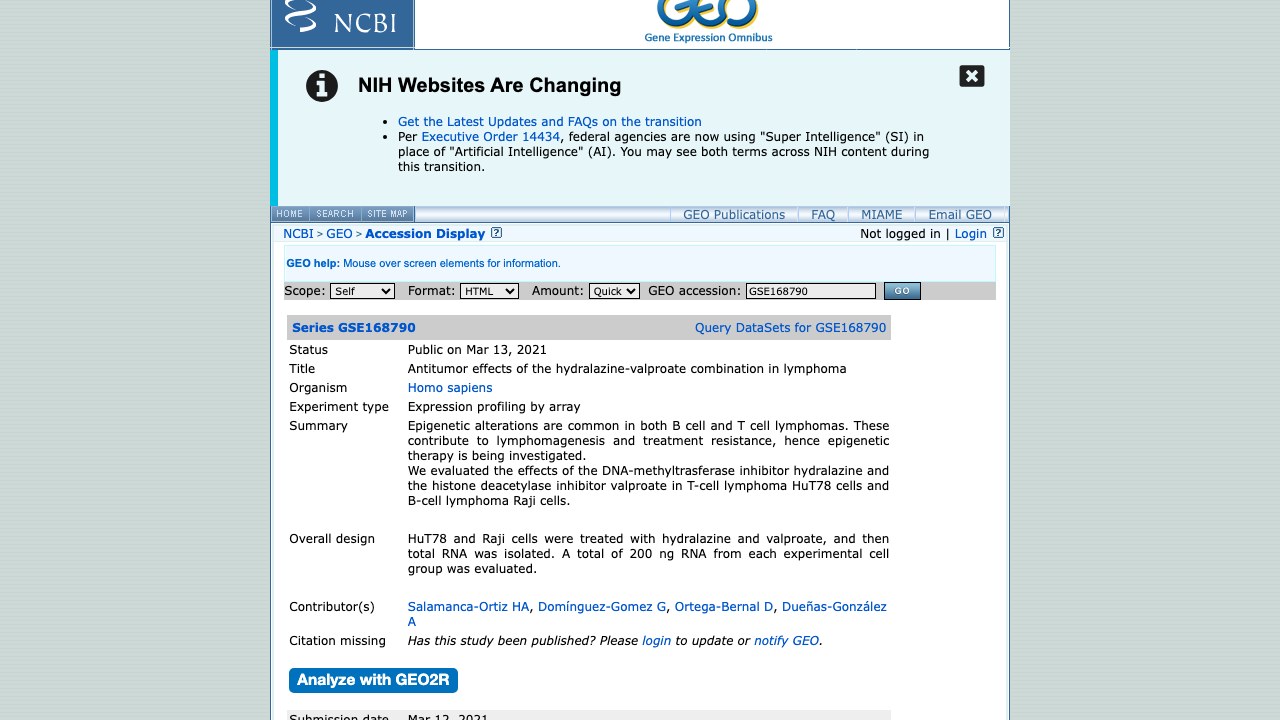 GSE168790:肼屈嗪-丙戊酸联合治疗淋巴瘤的抗肿瘤效应