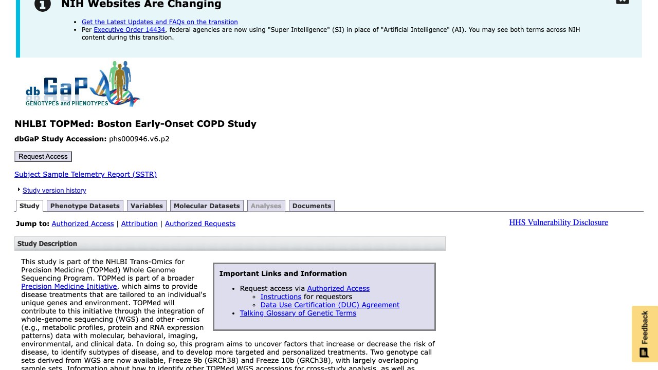 NHLBI TOPMed:TOPMed 项目中的波士顿早发性 COPD 研究