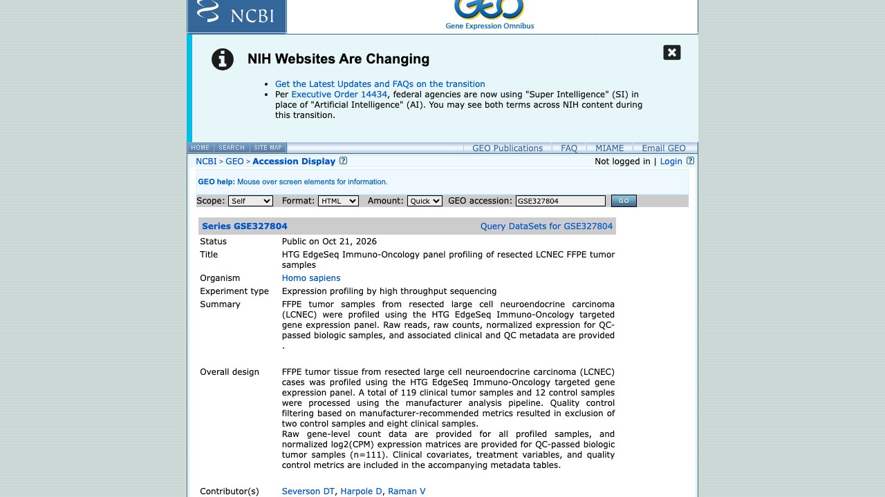GSE327804：切除LCNEC FFPE肿瘤样本的HTG EdgeSeq免疫肿瘤panel分析