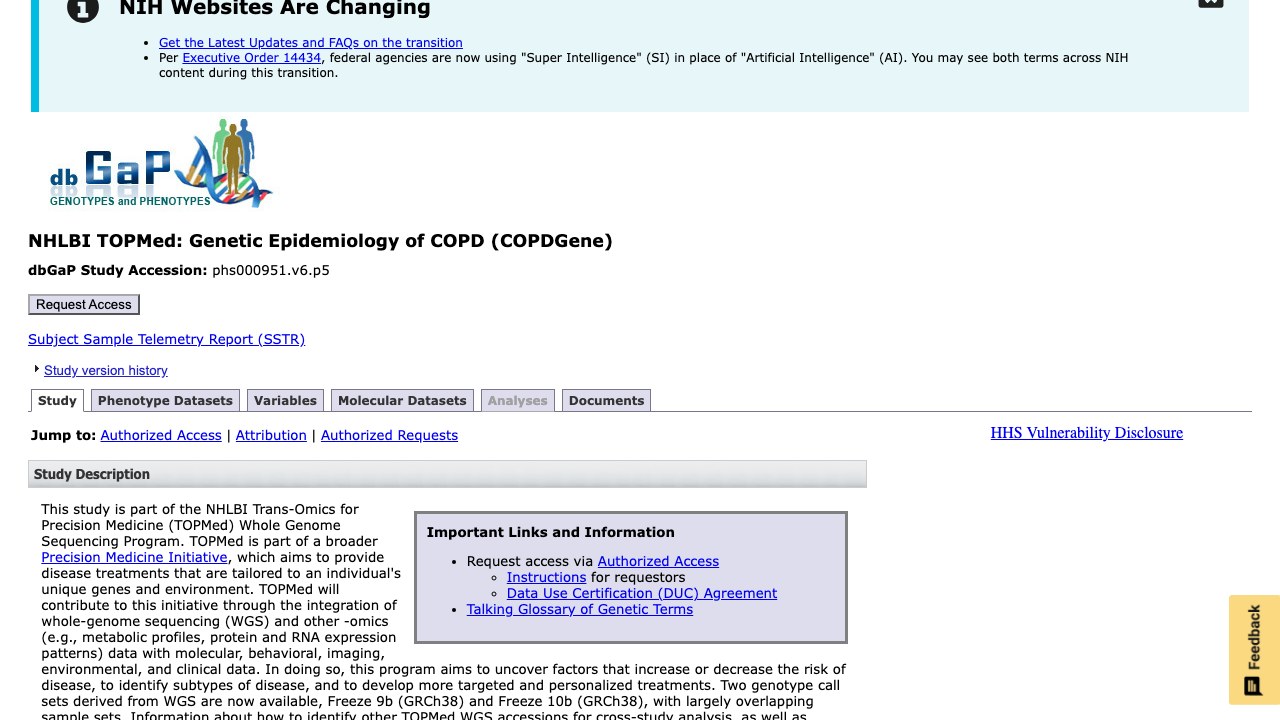 NHLBI TOPMed项目中的COPDGene遗传流行病学研究