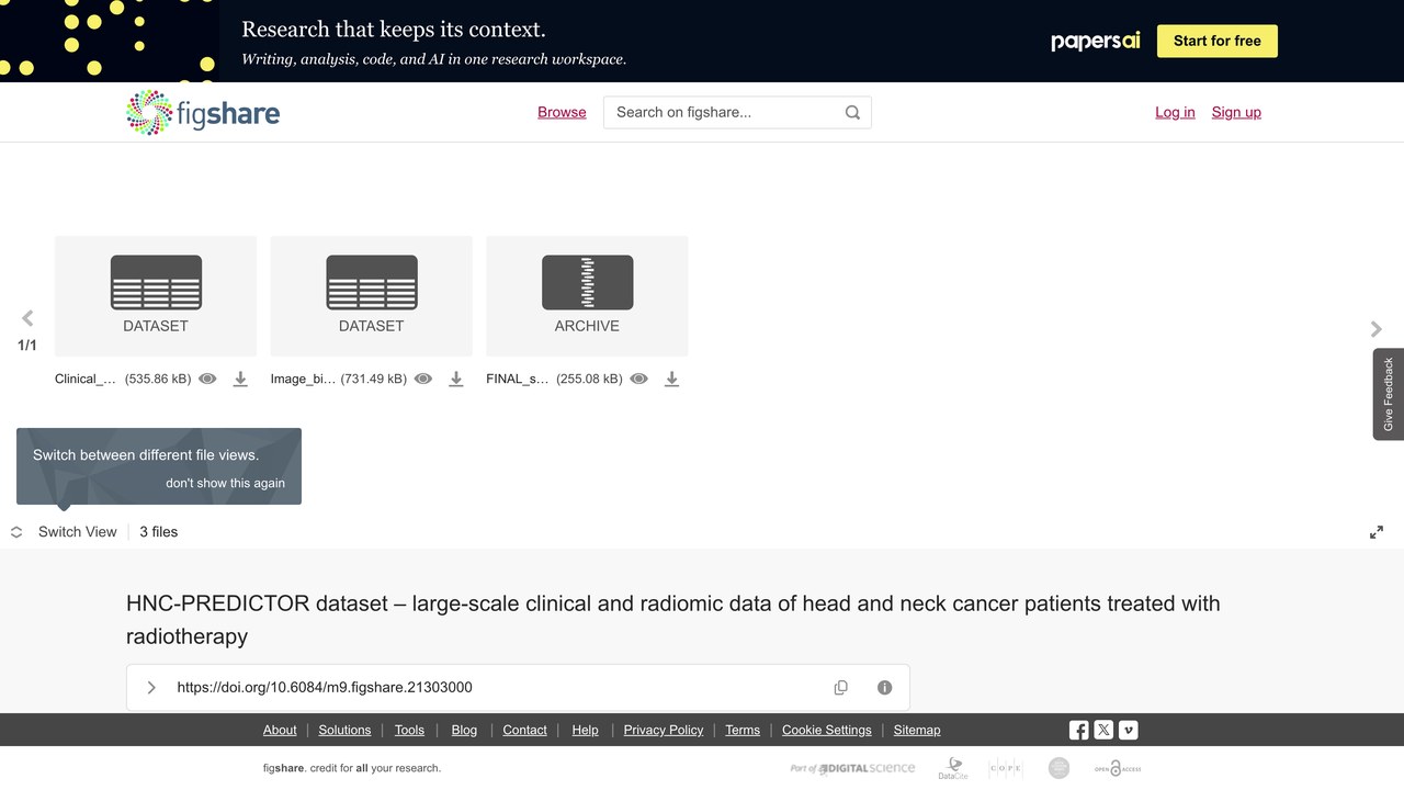 HNC-PREDICTOR数据集:头颈癌放疗患者大规模临床与影像组学数据