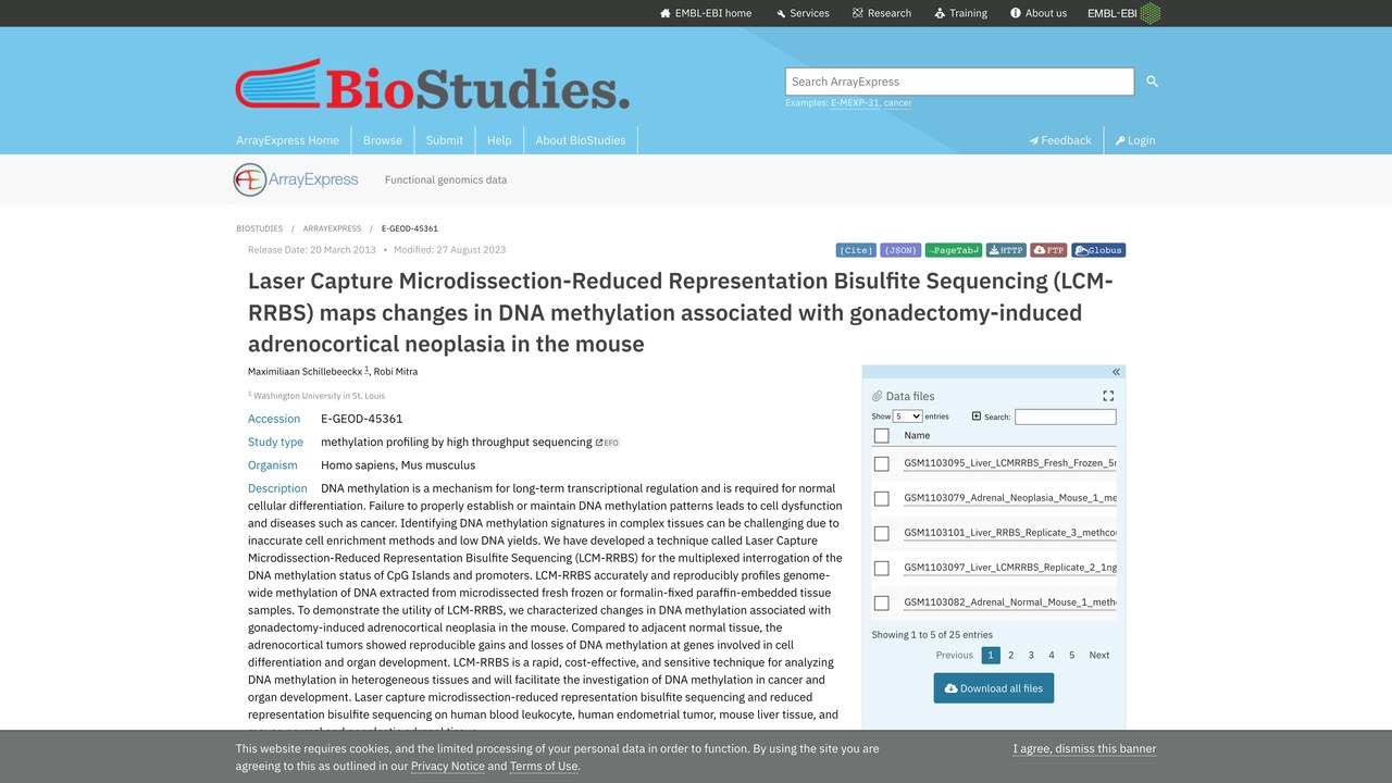 激光捕获显微切割-简化代表性亚硫酸氢盐测序数据集