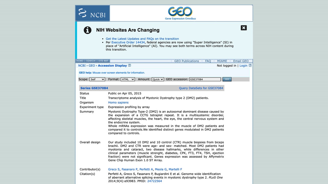 GSE37084：2型强直性肌营养不良患者转录组分析