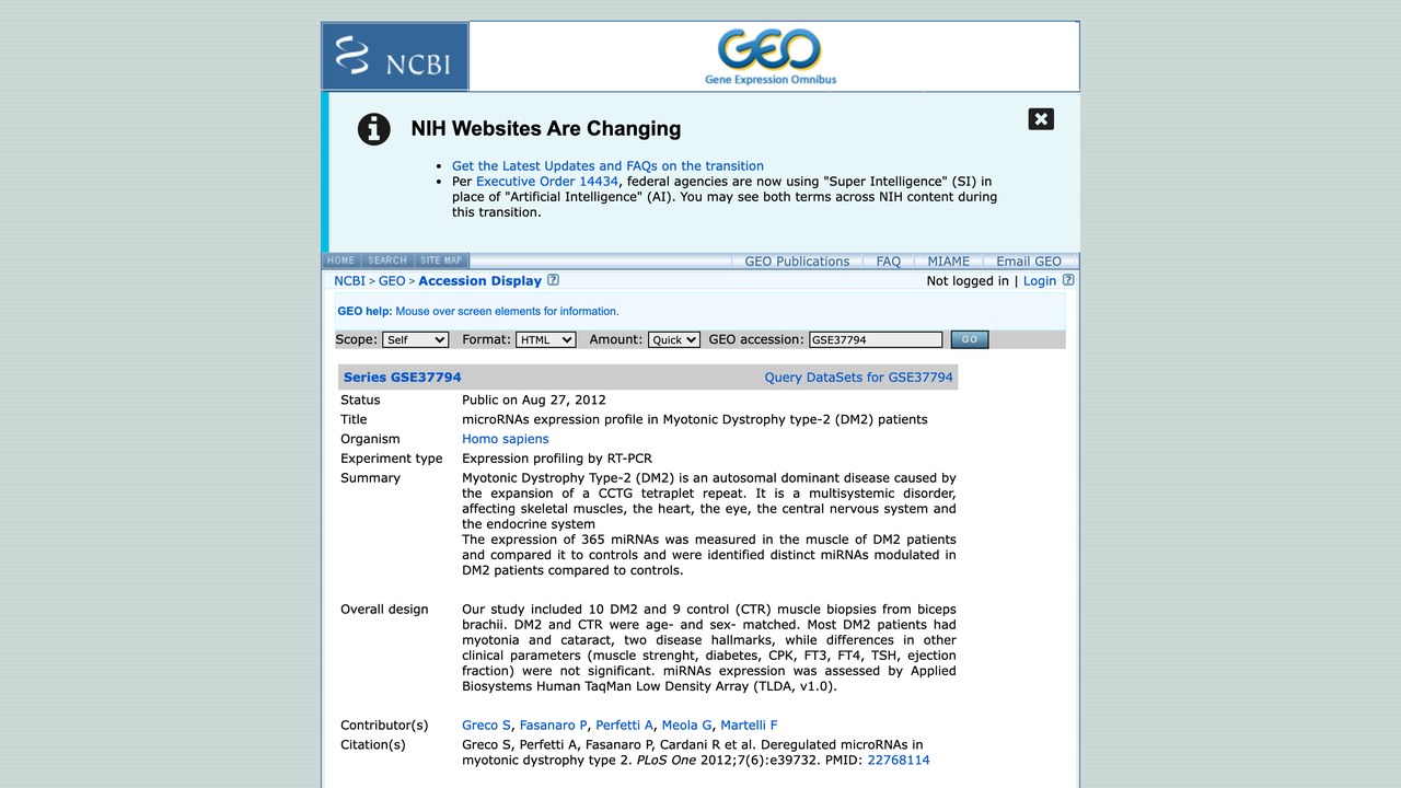 GSE37794:2型强直性肌营养不良患者microRNA表达谱