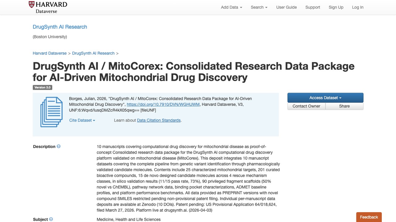 DrugSynth AI / MitoCorex：AI驱动线粒体药物发现整合研究数据包