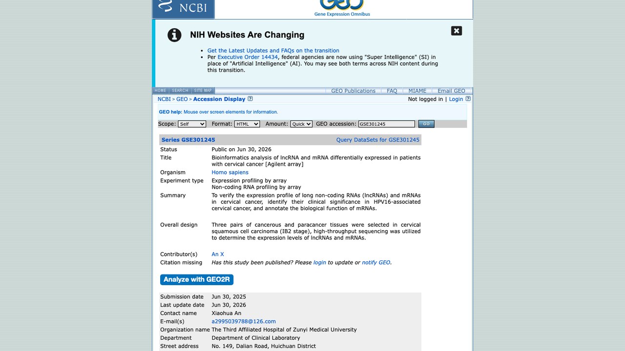 宫颈癌患者lncRNA和mRNA差异表达的生物信息学分析[Agilent芯片]